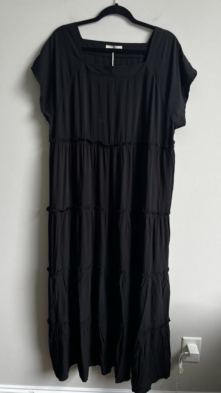Natural Life Dress Tiered Cottagecore Peasant Maxi XL Black NWT